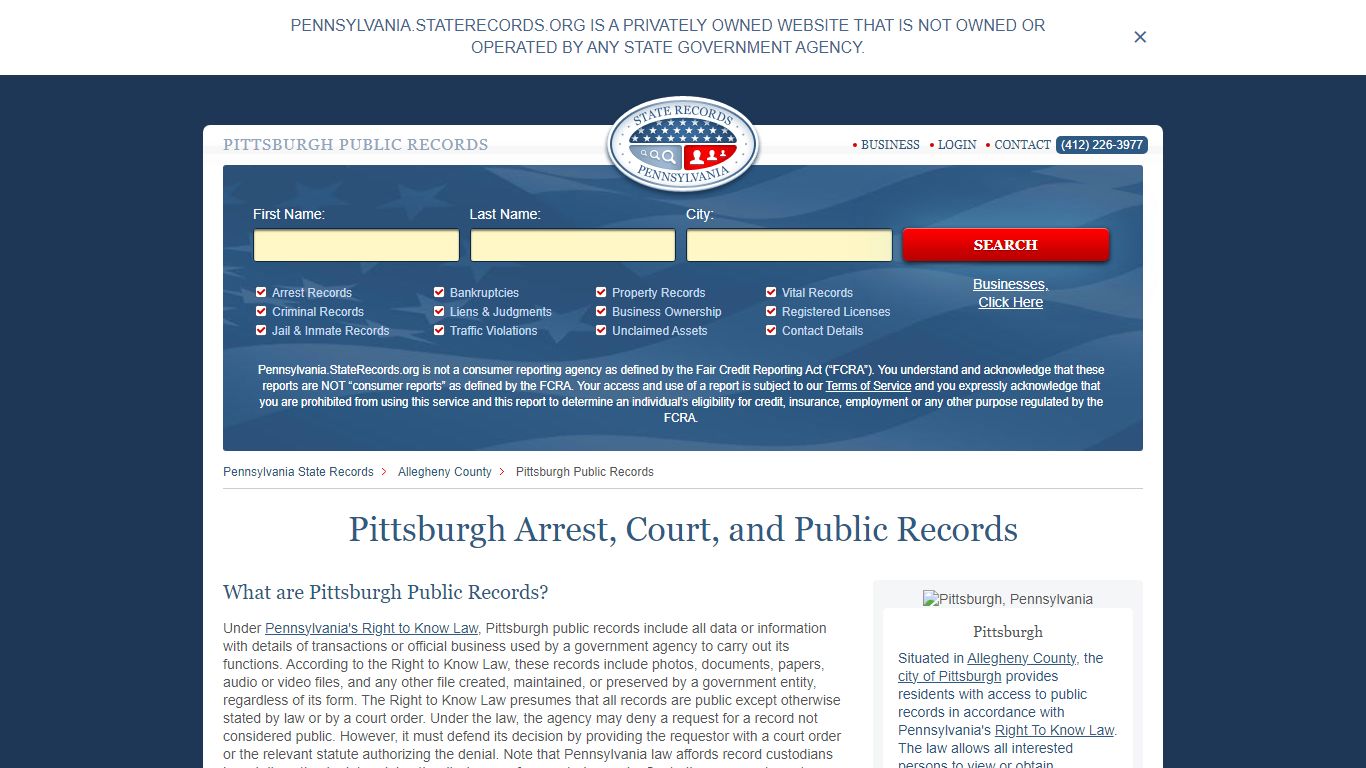 Pittsburgh Arrest and Public Records - StateRecords.org