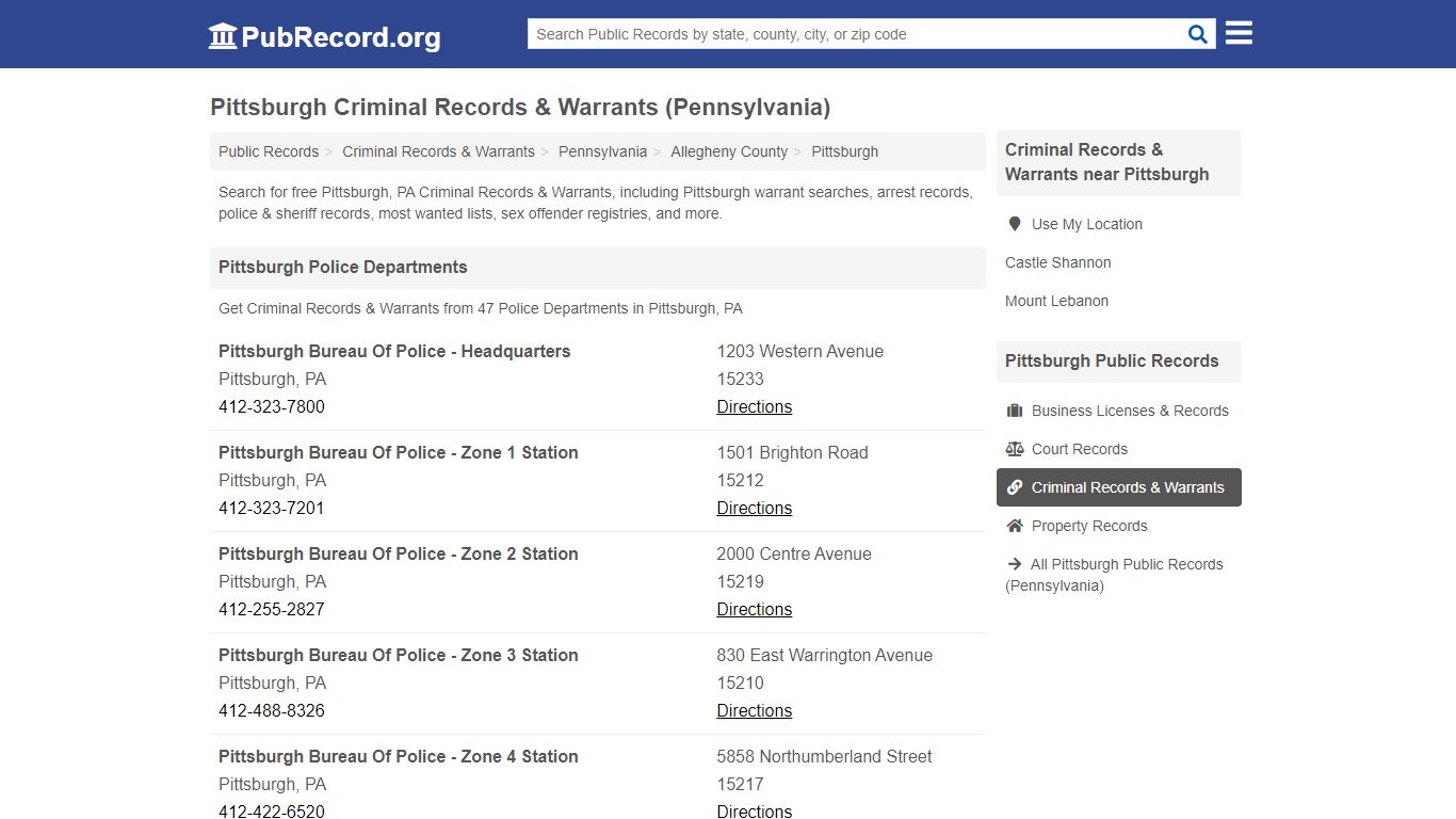 Pittsburgh Criminal Records & Warrants (Pennsylvania)